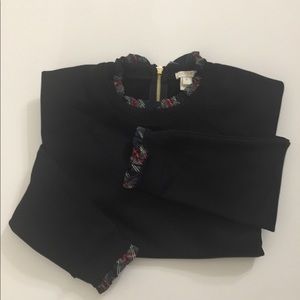 J.Crew Black SweatShirt w/ Plaid Pleated neckline